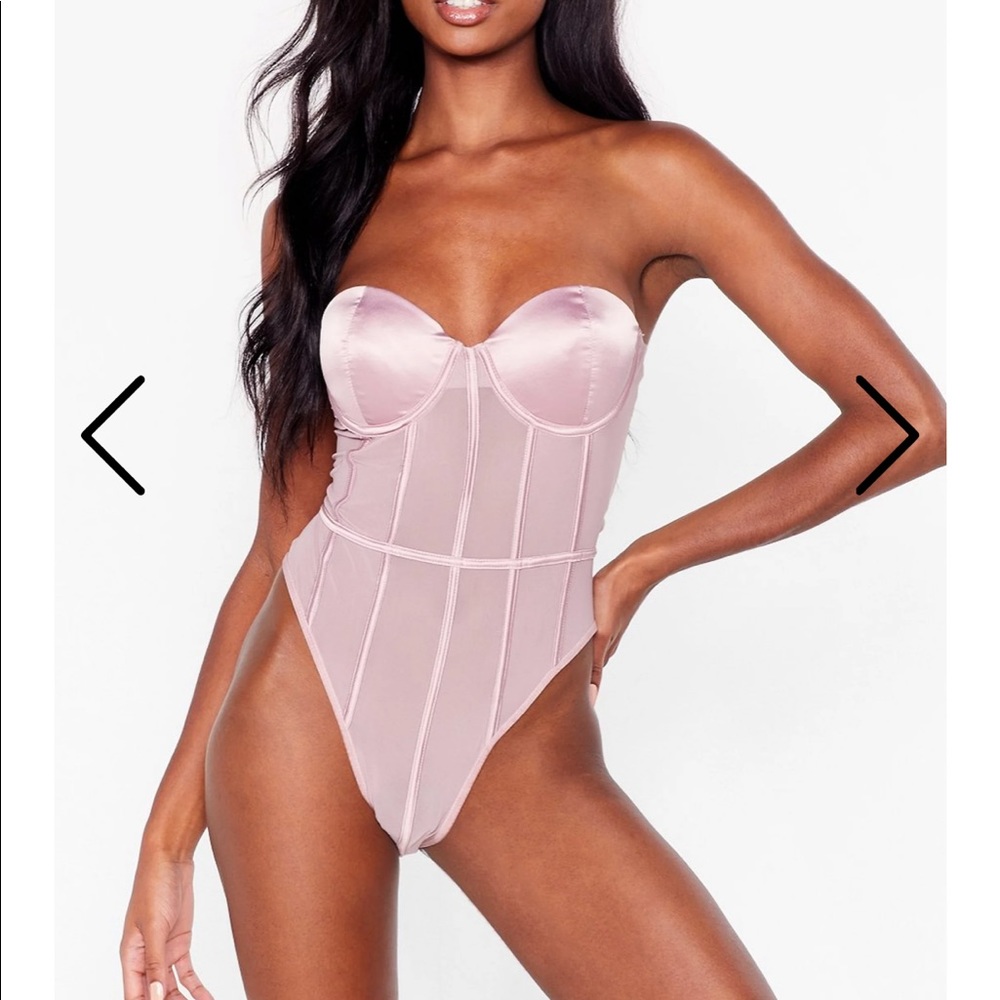 NASTY GAL Mesh Work It Out Satin High-Leg Bodysuit NEW Large